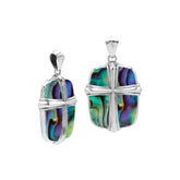 Sterling silver pendant with vibrant abalone shell inlay and polished cross design, handcrafted Bali artisan jewelry for meaningful everyday style.